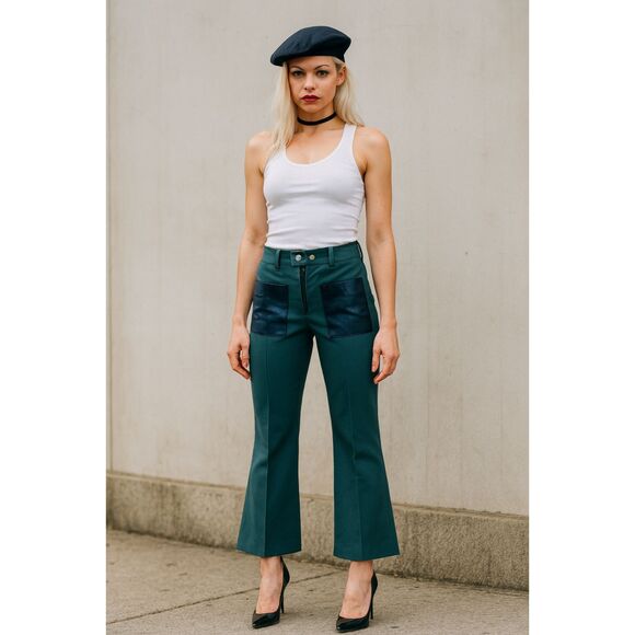 L.A.M.B Gwen Stefani Green Black Pocket Bootcut Pants Trousers  Women's Size 0 - Picture 1 of 10